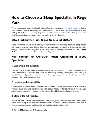 How to Choose a Sleep Specialist in Rego Park