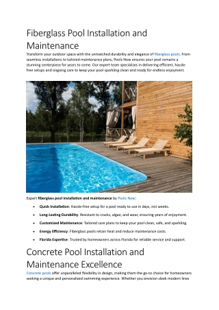Fiberglass pool and installation