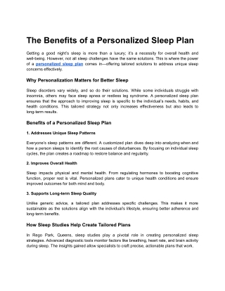 The Benefits of a Personalized Sleep Plan