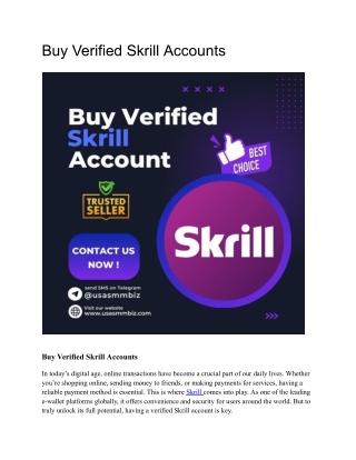 Top 10 Site To Buy Verified Skrill Accounts In The Time