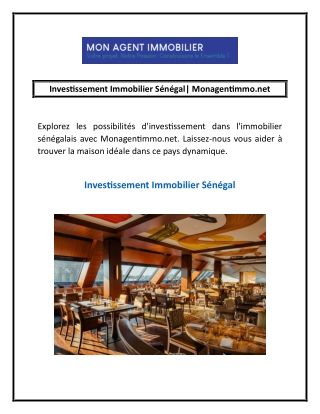 Investissement Immobilier Sénégal| Monagentimmo.net