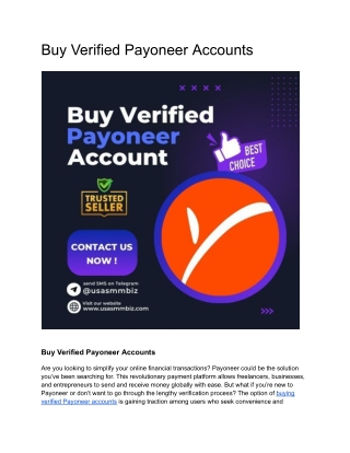 Top 10 Site To Buy Verified Payoneer Accounts In The Time