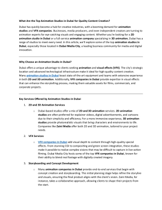 What Are the Top Animation Studios in Dubai for Quality Content Creation