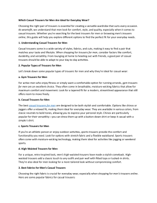 Which Casual Trousers for Men Are Ideal for Everyday Wear