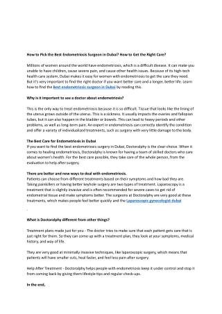 Best Endometriosis Surgeon in Dubai