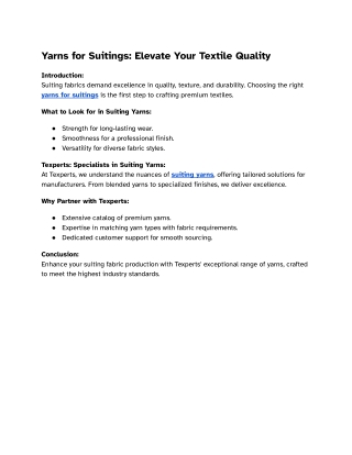 Yarns for Suitings: Elevate Your Textile Quality