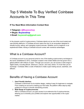 Top 5 Website To Buy Verified Coinbase Accounts In This Time