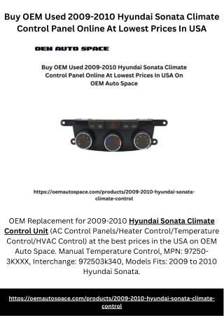 Buy OEM Used 2009-2010 Hyundai Sonata Climate Control Panel Online At Lowest Prices In USA