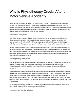Why Is Physiotherapy Crucial After a Motor Vehicle Accident