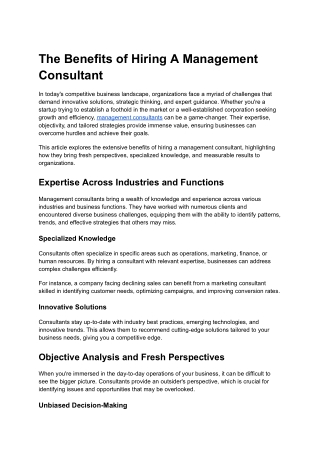 The Benefits of Hiring A Management Consultant
