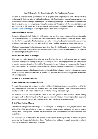 How AI Strategies Are Changing the Way We Play Baccarat Forever