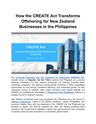 How the CREATE Act Transforms Offshoring for New Zealand Businesses in the Philippines