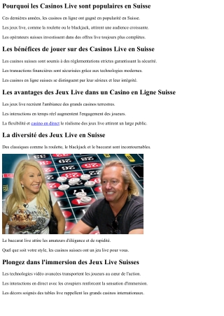 Le meilleur des jeux live en Suisse