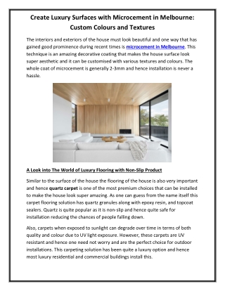 Create Luxury Surfaces with Microcement in Melbourne Custom Colours and Textures