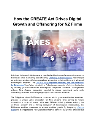 How the CREATE Act Drives Digital Growth and Offshoring for NZ Firms
