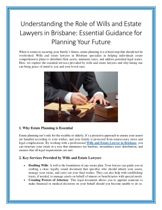Understanding the Role of Wills and Estate Lawyers in Brisbane Essential Guidance for Planning Your Future