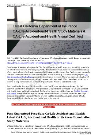 Latest California Department of Insurance CA-Life-Accident-and-Health Study Materials & CA-Life-Accident-and-Health Visu