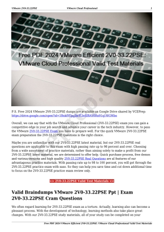 Free PDF 2024 VMware Efficient 2V0-33.22PSE: VMware Cloud Professional Valid Test Materials