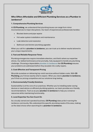 Who Offers Affordable and Efficient Plumbing Services as a Plumber in Jamberoo