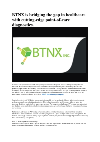BTNX biotechnology company