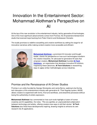 Innovation In the Entertainment Sector Mohammad Alothmans Perspective on AI