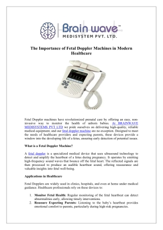Buy reliable fetal Doppler machine online - Brainwave Medisystems Pvt Ltd