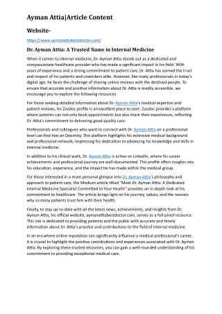 Dr. Ayman Attia: A Trusted Name in Internal Medicine