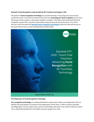 Swisstek Facial Recognition with 3D Touchless Technology in UAE(2)