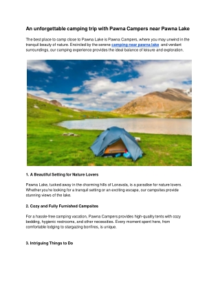 An unforgettable camping trip with Pawna Campers near Pawna Lake