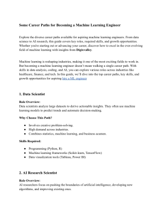 Some Career Paths for Becoming a Machine Learning Engineer