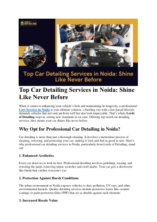 Top Car Detailing Services in Noida: Shine Like Never Before