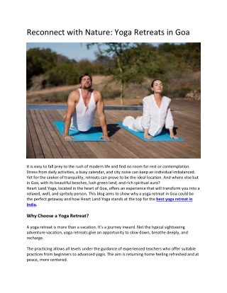 Reconnect with Nature Yoga Retreats in Goa