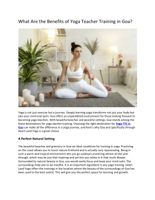 What Are the Benefits of Yoga Teacher Training in Goa