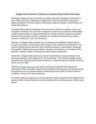 Reggio Emilia Preschool_ A Pathway to Innovative Early Childhood Education