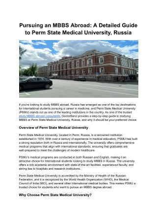 Pursuing an MBBS Abroad: A Guide to Perm State Medical University, Russia