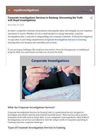 Corporate Investigations Services in Gauteng: Uncovering the Truth with Royal In
