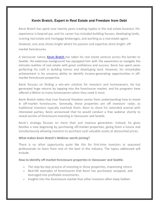 Kevin Bratch, Expert in Real Estate and Freedom from Debt