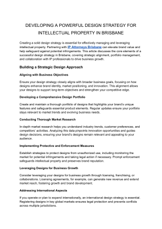DEVELOPING A POWERFUL DESIGN STRATEGY FOR INTELLECTUAL PROPERTY IN BRISBANE