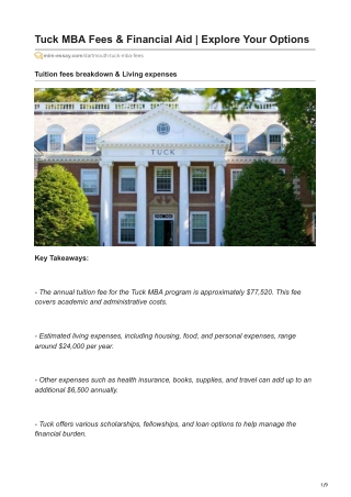 Tuck MBA Fees & Financial Aid | Explore Your Options