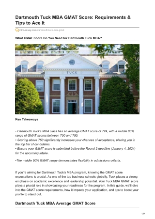 Dartmouth Tuck MBA GMAT Score: Requirements & Tips to Ace It