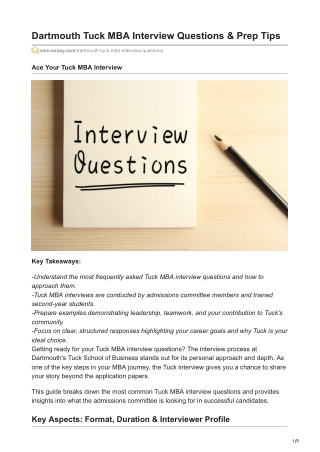 Dartmouth Tuck MBA Interview Questions & Prep Tips