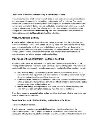 The Benefits of Acoustic Baffles Ceiling in Healthcare Facilities