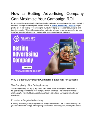 How a Betting Advertising Company Can Maximize Your Campaign ROI