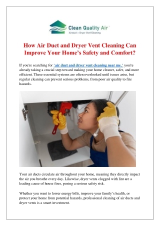 How Air Duct and Dryer Vent Cleaning Can Improve Your Home’s Safety and Comfort