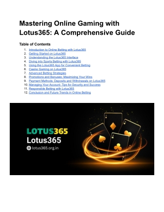 Mastering Online Gaming with Lotus365