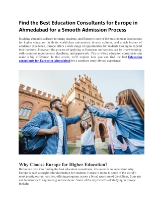 Find the Best Education Consultants for Europe in Ahmedabad for a Smooth Admission Process