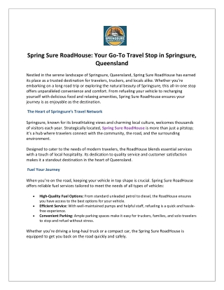 Spring Sure RoadHouse Your Go-To Travel Stop in Springsure, Queensland