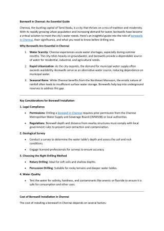 Borewell in Chennai: An Essential Guide
