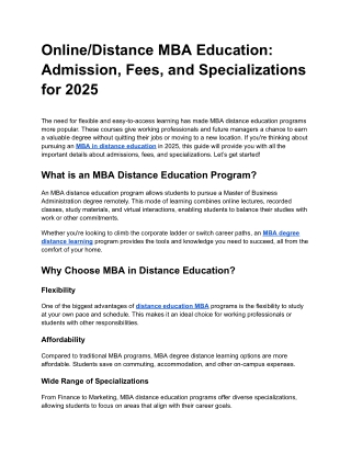 MBA Distance Education_ Admission, Fees, and Specializations for 2025