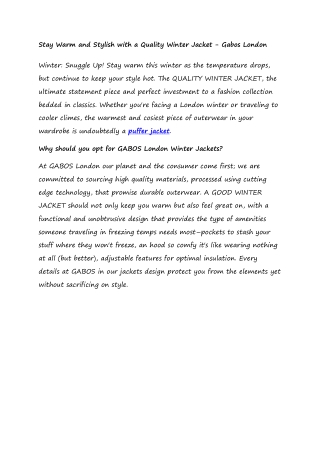 Stay Warm and Stylish with a Quality Winter Jacket - Gabos London